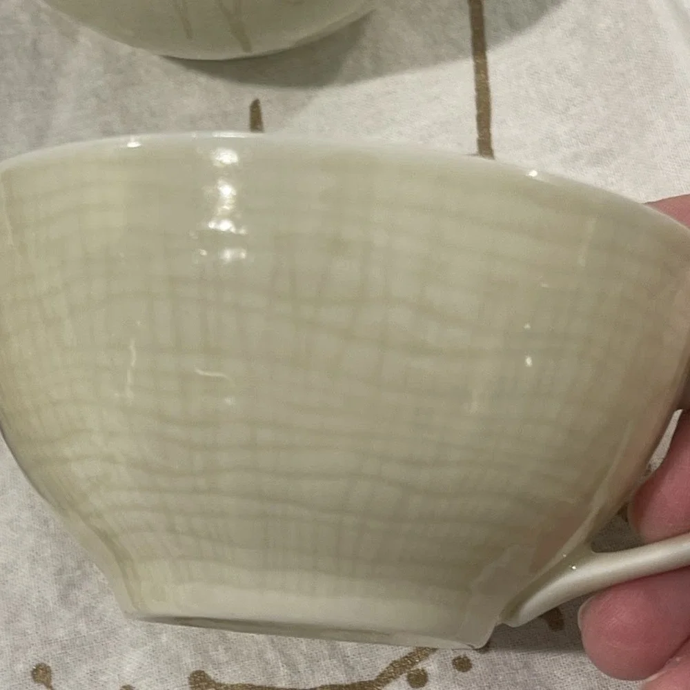Vintage Nunome China Japan Tea Cups Set 4 Ivory Crackle Glaze Ceramic 4.25